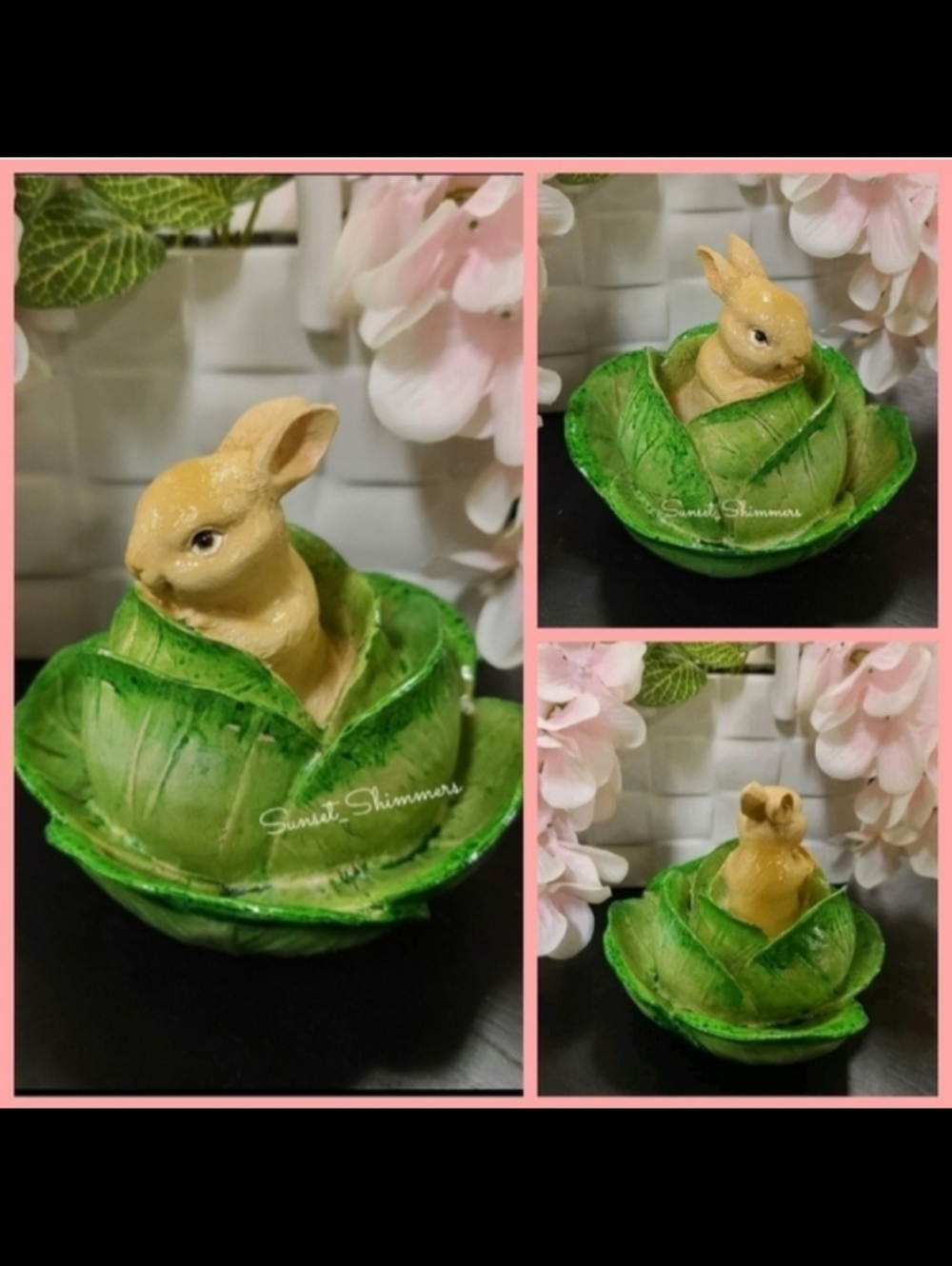 Spring Easter Bunny Rabbit In Cabbage Leaf Figurine Tier Tray Decor New